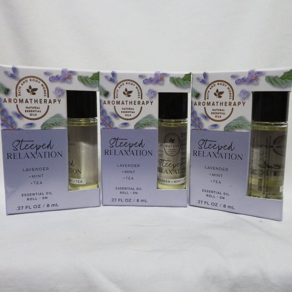LAVENDER & MINT & TEA Bath & Body Works Aromatherapy Oil Roll-On 0.27 fl oz x 3